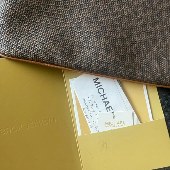 Michael Kors Brown Messenger Bag with Monogram Pattern